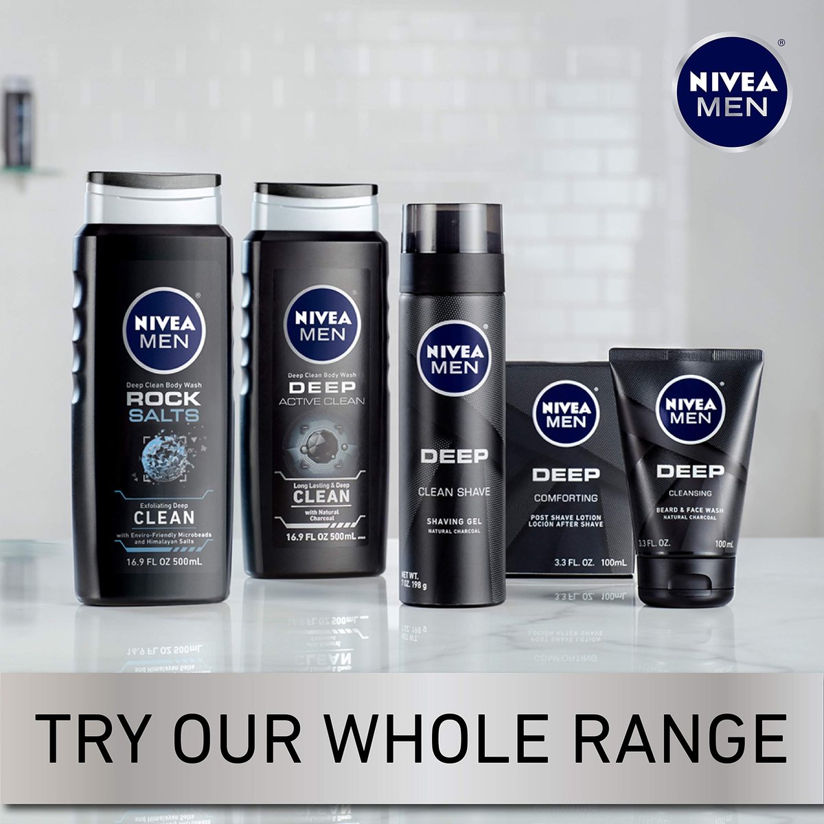 NIVEA MEN DEEP Cleansing Beard and Face Wash with Natural Charcoal, 3-Pack (3.3 Fl Oz Each) Avelisse