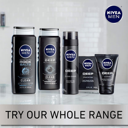NIVEA MEN DEEP Cleansing Beard and Face Wash with Natural Charcoal, 3-Pack (3.3 Fl Oz Each) Avelisse