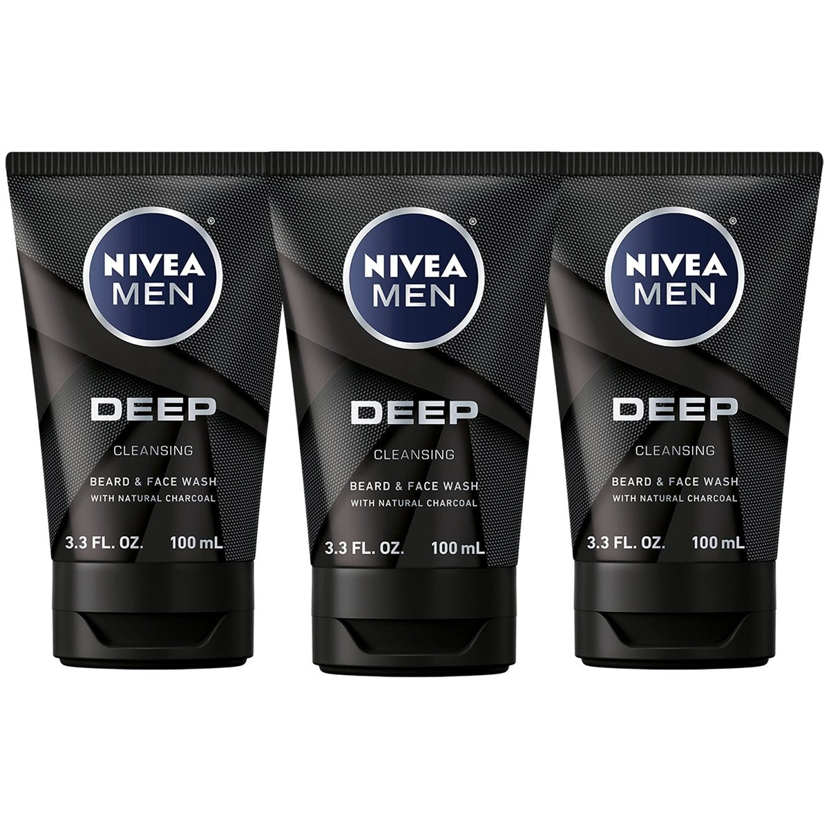 NIVEA MEN DEEP Cleansing Beard and Face Wash with Natural Charcoal, 3-Pack (3.3 Fl Oz Each) Avelisse