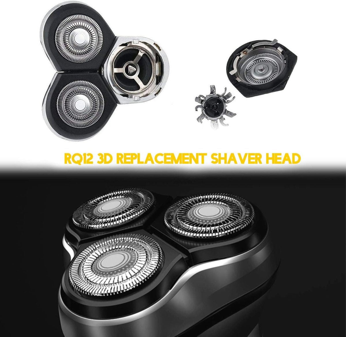 Poweka RQ12 Replacement Shaver Head Compatible with Philips Norelco RQ11, RQ10 Sensotouch 3D 1260X RQ1250 RQ1295 RQ1180 Arcitec Razor Shaving Unit Triple 3D Avelisse