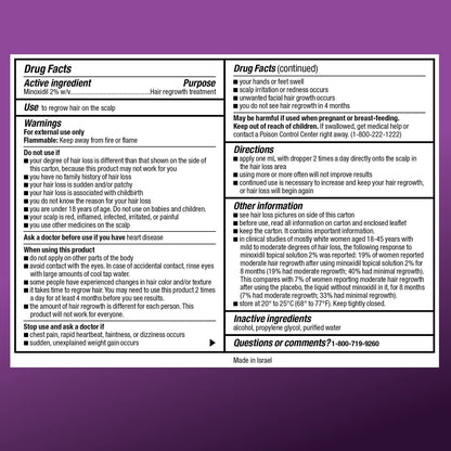Minoxidil Topical Solution 2% for Women - Hair Regrowth Treatment, 6 fl. oz. (3-Pack) Avelisse