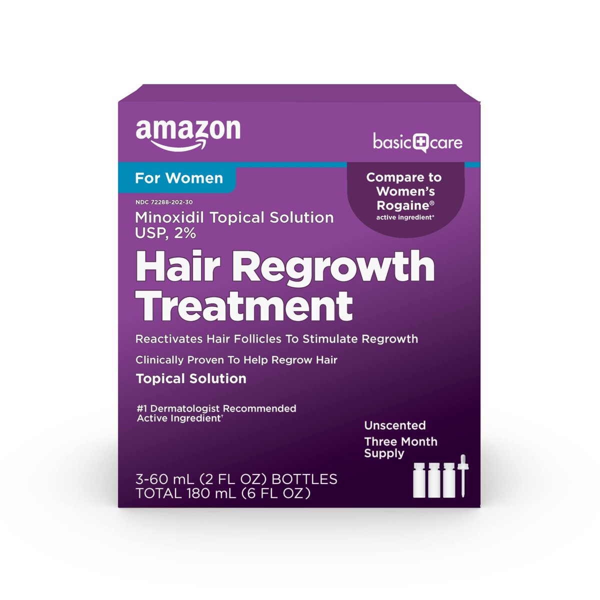 Minoxidil Topical Solution 2% for Women - Hair Regrowth Treatment, 6 fl. oz. (3-Pack) Avelisse