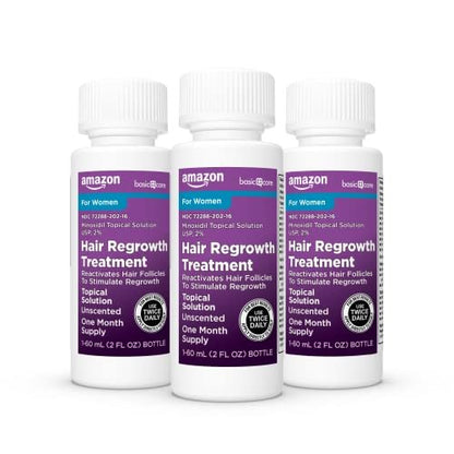 Minoxidil Topical Solution 2% for Women - Hair Regrowth Treatment, 6 fl. oz. (3-Pack) Avelisse