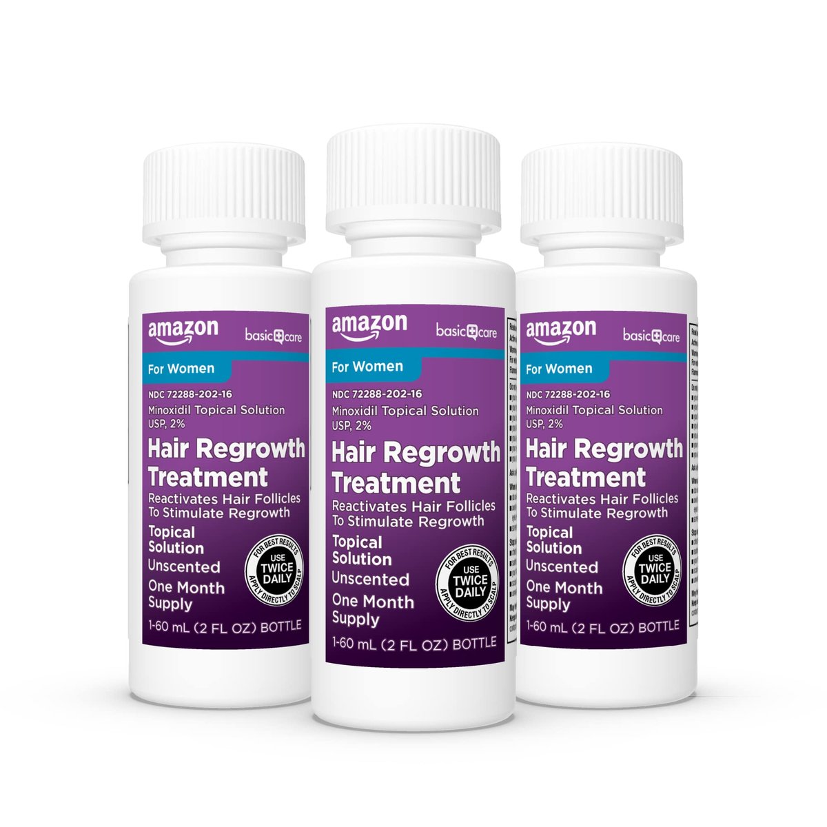 Minoxidil Topical Solution 2% for Women - Hair Regrowth Treatment, 6 fl. oz. (3-Pack) Avelisse