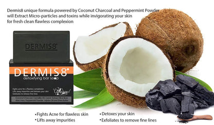 Dermis8° Detoxifying Soap Bar with Coconut Charcoal & Peppermint – 200g Deep Cleansing Facial & Body Soap