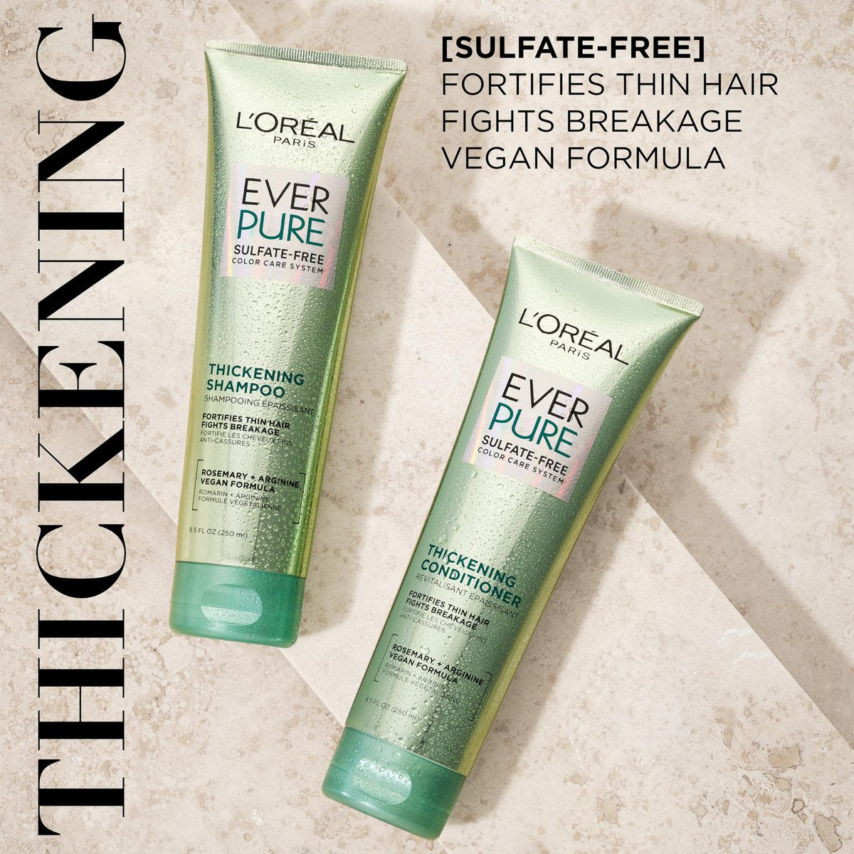 L'Oreal Paris EverPure Thickening Sulfate Free Shampoo and Conditioner Set for Thin, Fragile Hair - 8.5 Fl Oz Each Avelisse