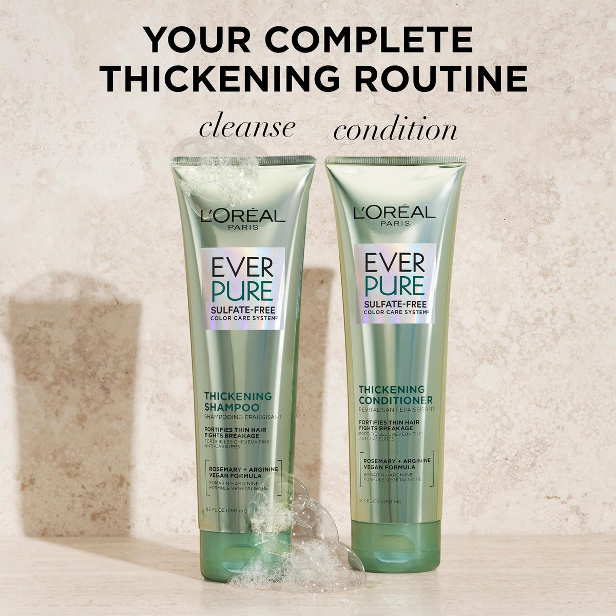 L'Oreal Paris EverPure Thickening Sulfate Free Shampoo and Conditioner Set for Thin, Fragile Hair - 8.5 Fl Oz Each Avelisse