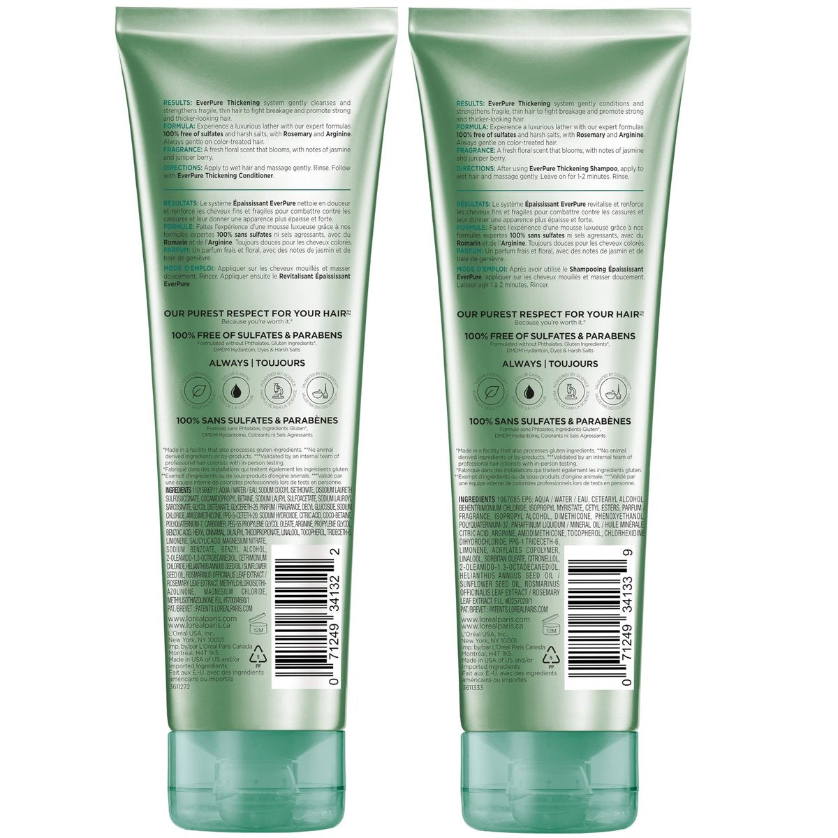 L'Oreal Paris EverPure Thickening Sulfate Free Shampoo and Conditioner Set for Thin, Fragile Hair - 8.5 Fl Oz Each Avelisse
