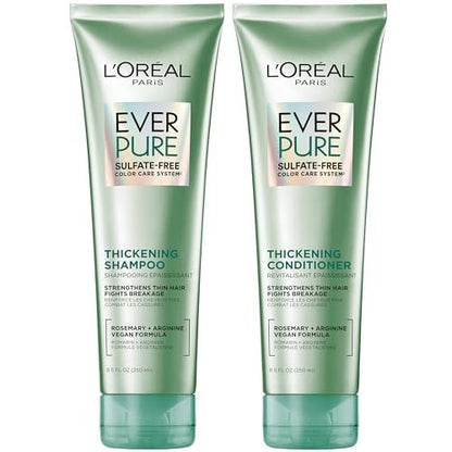 L'Oreal Paris EverPure Thickening Sulfate Free Shampoo and Conditioner Set for Thin, Fragile Hair - 8.5 Fl Oz Each Avelisse