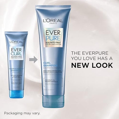 L'Oreal Paris EverPure Sulfate Free Shampoo and Conditioner Set for Curly Hair, Lightweight Anti-Frizz Coconut Oil, 8.5 Fl Oz Each (Pack of 2)