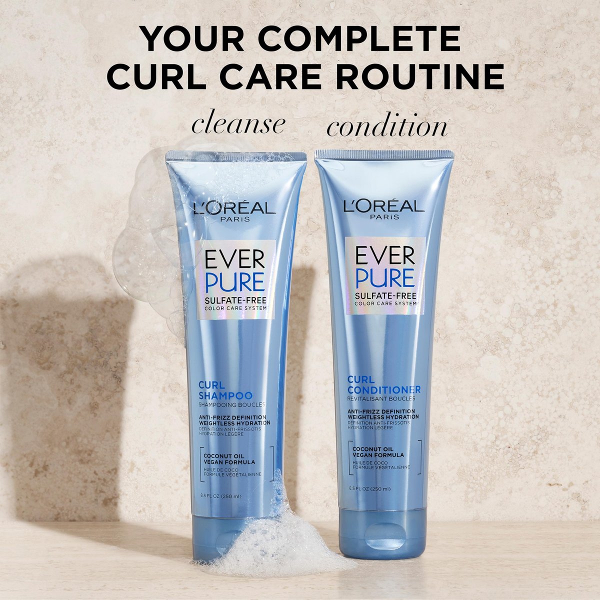 L'Oreal Paris EverPure Sulfate Free Shampoo and Conditioner Set for Curly Hair, Lightweight Anti-Frizz Coconut Oil, 8.5 Fl Oz Each (Pack of 2) - görsel 14