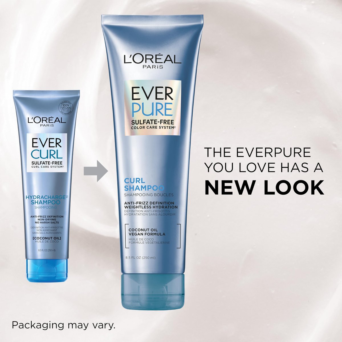 L'Oreal Paris EverPure Sulfate Free Shampoo and Conditioner Set for Curly Hair, Lightweight Anti-Frizz Coconut Oil, 8.5 Fl Oz Each (Pack of 2) - görsel 6