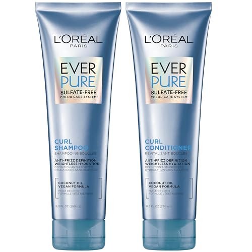 L'Oreal Paris EverPure Sulfate Free Shampoo and Conditioner Set for Curly Hair, Lightweight Anti-Frizz Coconut Oil, 8.5 Fl Oz Each (Pack of 2) - görsel 1