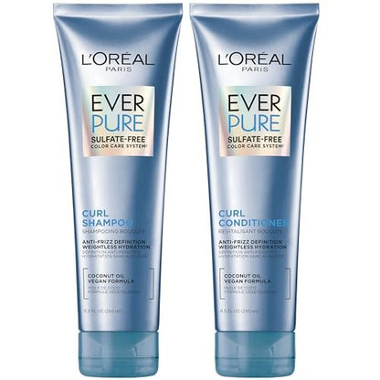 L'Oreal Paris EverPure Sulfate Free Shampoo and Conditioner Set for Curly Hair, Lightweight Anti-Frizz Coconut Oil, 8.5 Fl Oz Each (Pack of 2)
