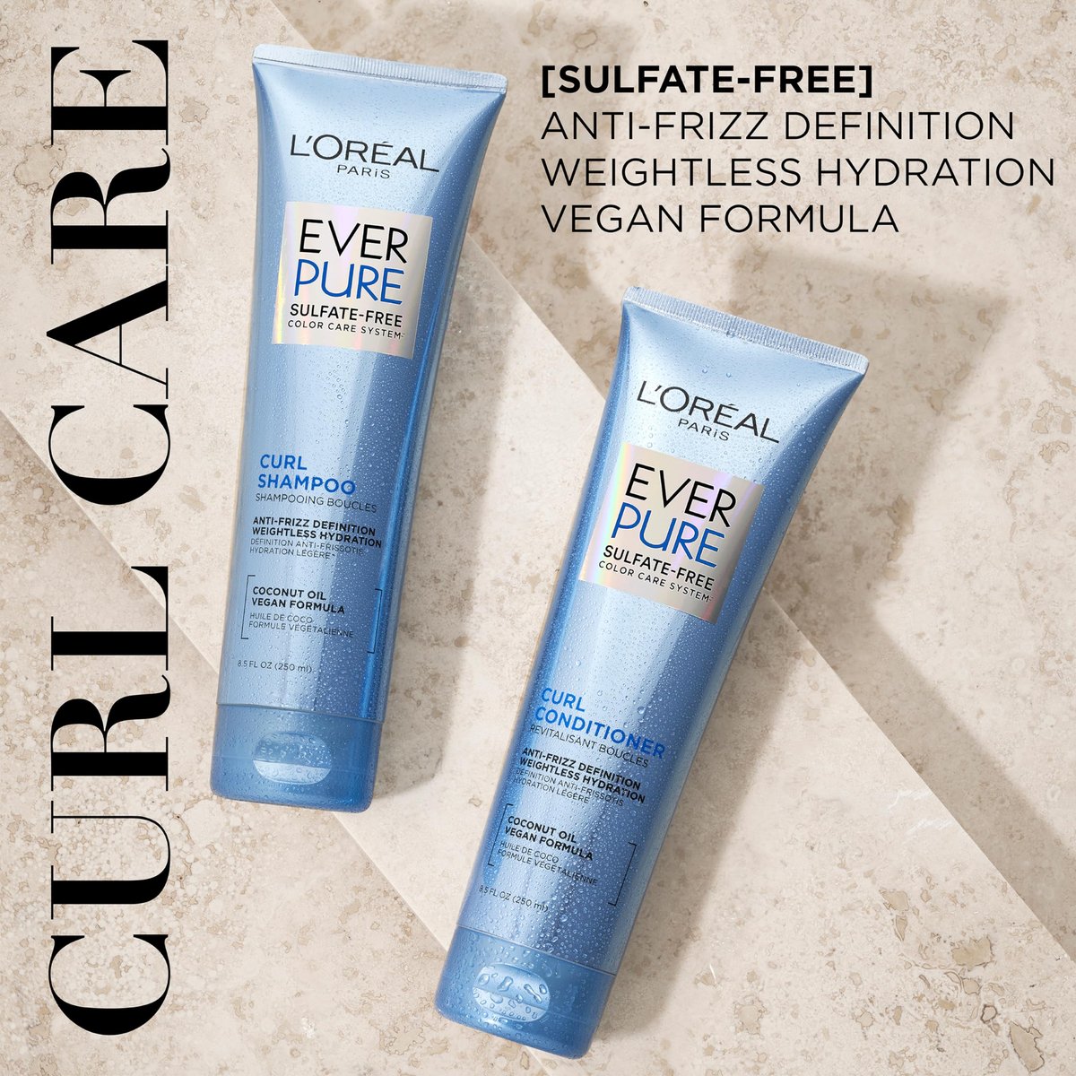 L'Oreal Paris EverPure Sulfate Free Shampoo and Conditioner Set for Curly Hair, Lightweight Anti-Frizz Coconut Oil, 8.5 Fl Oz Each (Pack of 2) - görsel 4