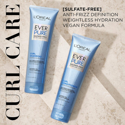 L'Oreal Paris EverPure Sulfate Free Shampoo and Conditioner Set for Curly Hair, Lightweight Anti-Frizz Coconut Oil, 8.5 Fl Oz Each (Pack of 2)