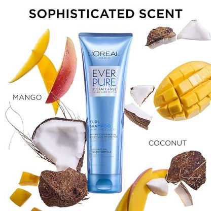 L'Oreal Paris EverPure Sulfate Free Shampoo and Conditioner Set for Curly Hair, Lightweight Anti-Frizz Coconut Oil, 8.5 Fl Oz Each (Pack of 2)