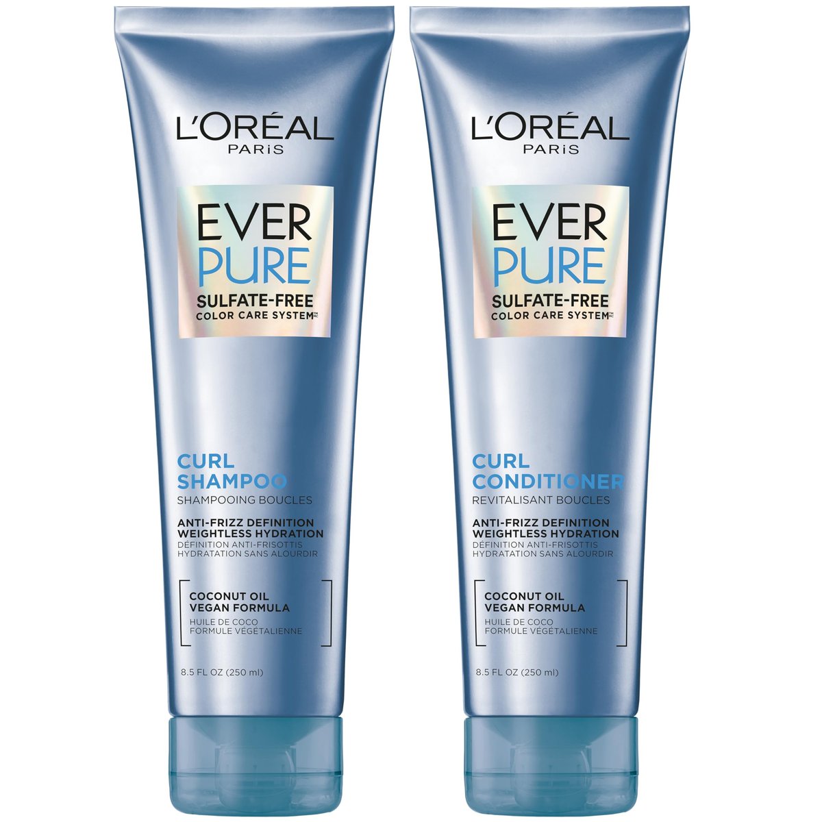 L'Oreal Paris EverPure Sulfate Free Shampoo and Conditioner Set for Curly Hair, Lightweight Anti-Frizz Coconut Oil, 8.5 Fl Oz Each (Pack of 2) - görsel 2