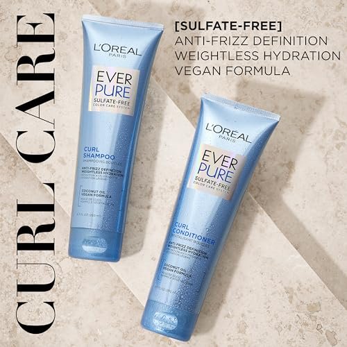 L'Oreal Paris EverPure Sulfate Free Shampoo and Conditioner Set for Curly Hair, Lightweight Anti-Frizz Coconut Oil, 8.5 Fl Oz Each (Pack of 2) - görsel 3