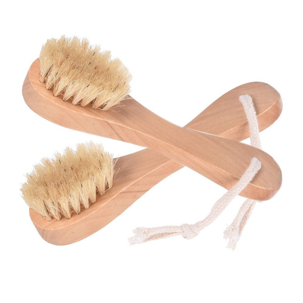 Natural Bristles Wooden Face Cleaning Brush - Wood Handle Facial Cleanser & Exfoliating Brush for Skin Care (Pack of 2) - görsel 3