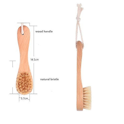 Natural Bristles Wooden Face Cleaning Brush - Wood Handle Facial Cleanser & Exfoliating Brush for Skin Care (Pack of 2)