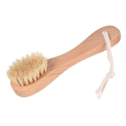 Natural Bristles Wooden Face Cleaning Brush - Wood Handle Facial Cleanser & Exfoliating Brush for Skin Care (Pack of 2)
