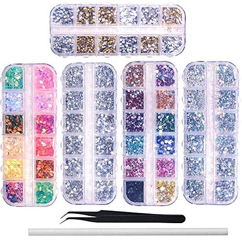 6400pcs Nail Art Rhinestones Kit – Acrylic Crystal Gems & Sequins with Tweezers & Wax Pen for DIY Nail Art - görsel 2