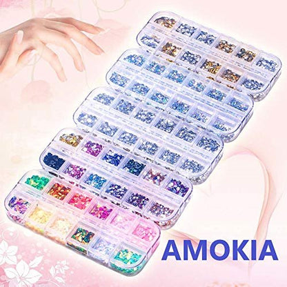 6400pcs Nail Art Rhinestones Kit – Acrylic Crystal Gems & Sequins with Tweezers & Wax Pen for DIY Nail Art