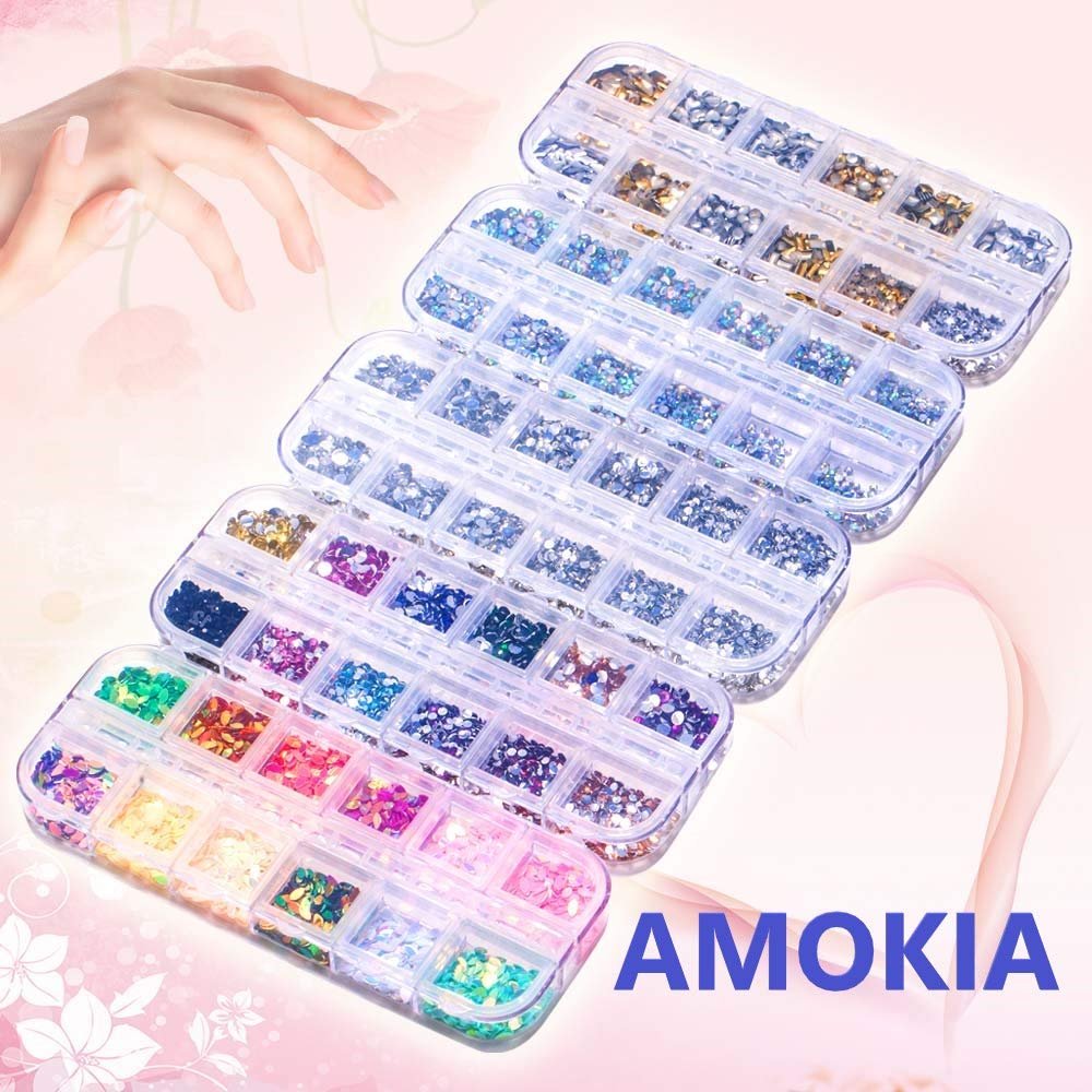 6400pcs Nail Art Rhinestones Kit – Acrylic Crystal Gems & Sequins with Tweezers & Wax Pen for DIY Nail Art - görsel 3