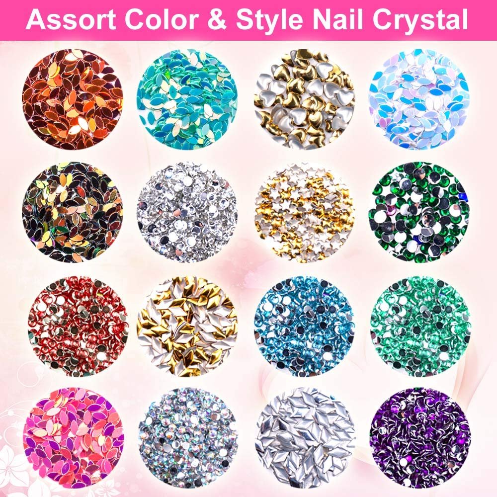 6400pcs Nail Art Rhinestones Kit – Acrylic Crystal Gems & Sequins with Tweezers & Wax Pen for DIY Nail Art - görsel 9