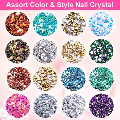 6400pcs Nail Art Rhinestones Kit – Acrylic Crystal Gems & Sequins with Tweezers & Wax Pen for DIY Nail Art