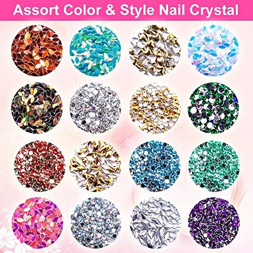6400pcs Nail Art Rhinestones Kit – Acrylic Crystal Gems & Sequins with Tweezers & Wax Pen for DIY Nail Art - görsel 10