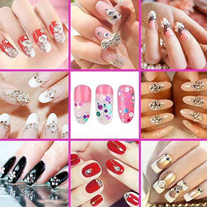 6400pcs Nail Art Rhinestones Kit – Acrylic Crystal Gems & Sequins with Tweezers & Wax Pen for DIY Nail Art
