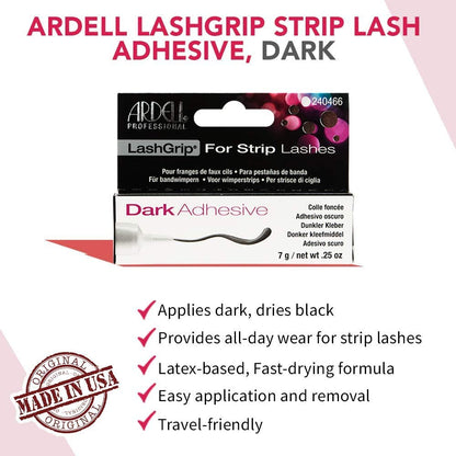 Ardell Lashgrip Dark Eyelash Adhesive – Waterproof, Long-Lasting, 0.25 oz (2-Pack)