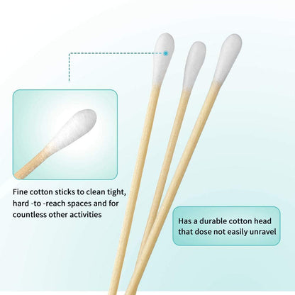 Yinghezu 200 Count 6-Inch Wooden Handle Cotton Swabs – Long Cotton Tipped Applicators for Makeup, Cleaning, and Precision Use