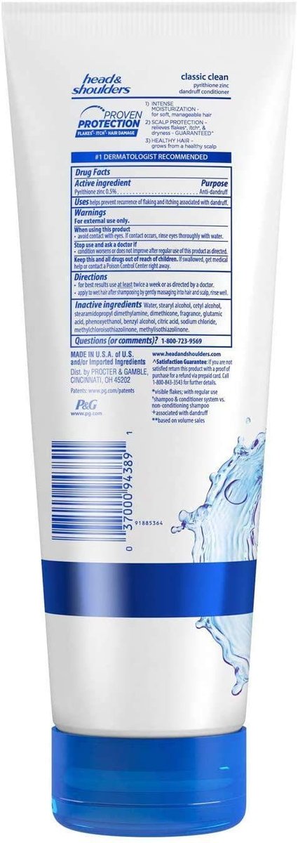 Head & Shoulders Classic Clean Dandruff Conditioner, 10.9 fl oz - görsel 4