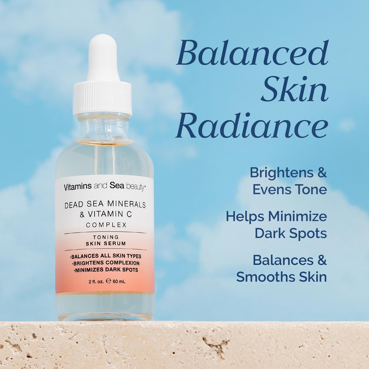 Toning Skin Serum with Vitamin C Complex & Dead Sea Minerals – Brightening, Dark Spot Minimizer, Toning Facial Serum – Vegan, Paraben-Free – 2 fl oz Avelisse