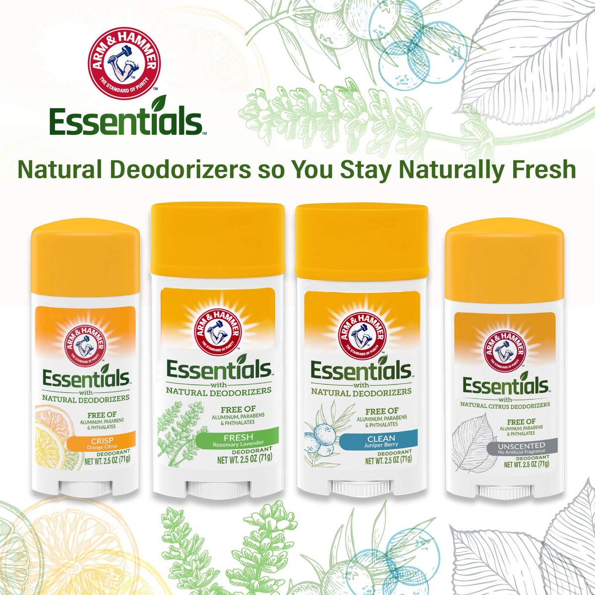 Arm & Hammer Essentials Deodorant - Crisp Orange Citrus, 2.5 oz (Pack of 6) - Natural Deodorant with Baking Soda Avelisse