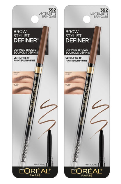 L'Oreal Paris Brow Stylist Definer Waterproof Eyebrow Pencil - Ultra-Fine Mechanical Pencil, Light Brunette, 0.003 oz (Pack of 2)