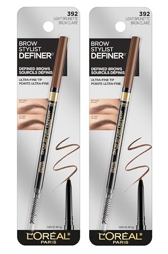 L'Oreal Paris Brow Stylist Definer Waterproof Eyebrow Pencil - Ultra-Fine Mechanical Pencil, Light Brunette, 0.003 oz (Pack of 2)