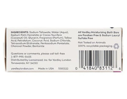 Yardley London Activated Charcoal Bath Bar 4oz - 3 Pack (12 oz Total) - Deep Cleansing Soap for Face & Body