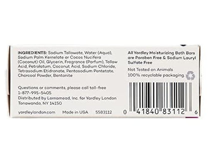 Yardley London Activated Charcoal Bath Bar 4oz - 3 Pack (12 oz Total) - Deep Cleansing Soap for Face & Body