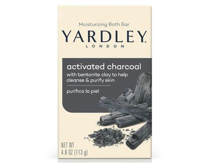 Yardley London Activated Charcoal Bath Bar 4oz - 3 Pack (12 oz Total) - Deep Cleansing Soap for Face & Body