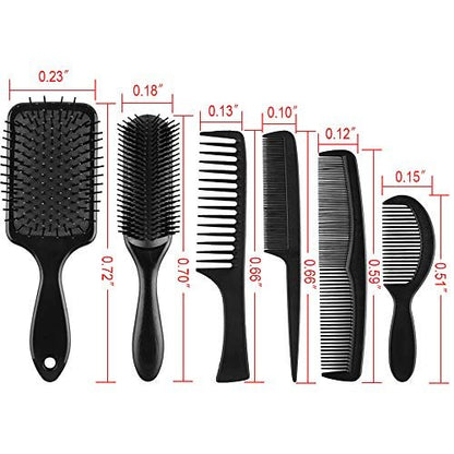 SIQUK 6-Piece Hair Brush Comb Set: Paddle Brush, Detangle Brush & Black Combs for Men & Women – Ideal for Wet, Dry, Curly & Straight Hair Avelisse