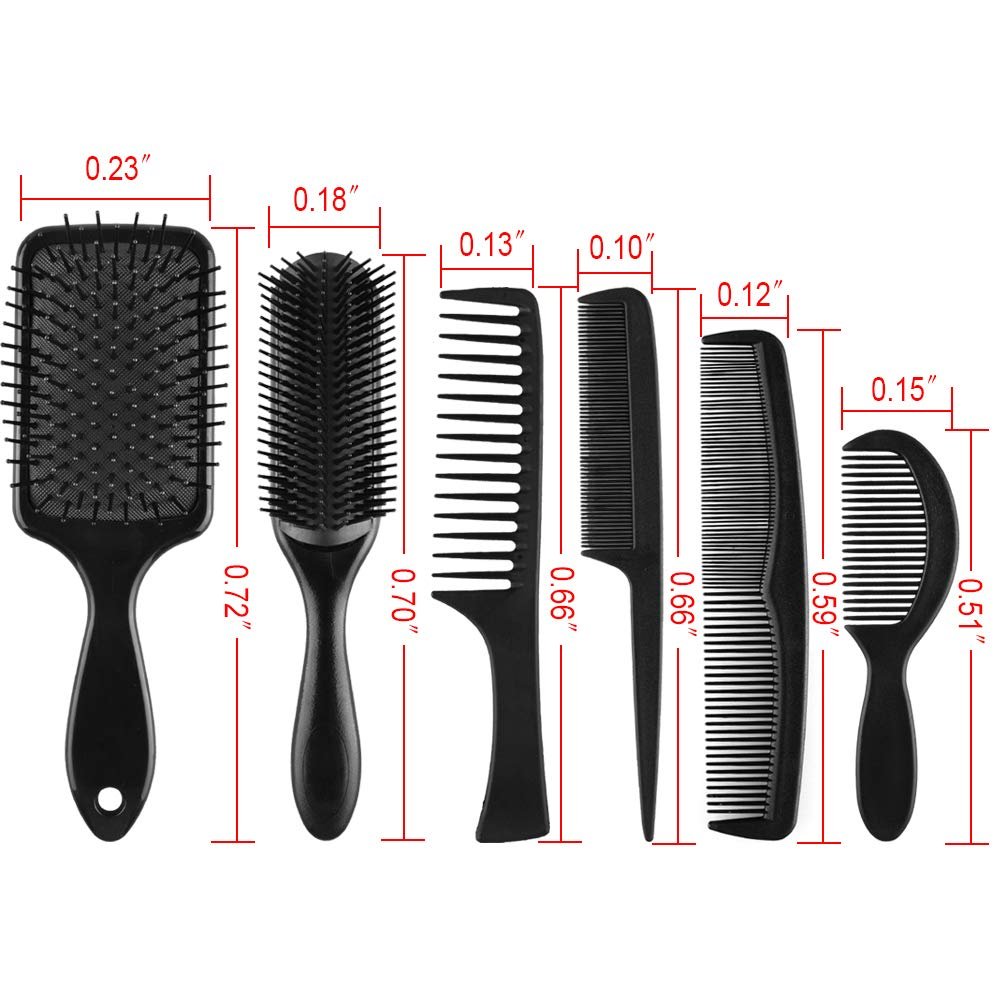 SIQUK 6-Piece Hair Brush Comb Set: Paddle Brush, Detangle Brush & Black Combs for Men & Women – Ideal for Wet, Dry, Curly & Straight Hair Avelisse