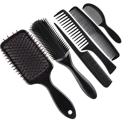SIQUK 6-Piece Hair Brush Comb Set: Paddle Brush, Detangle Brush & Black Combs for Men & Women – Ideal for Wet, Dry, Curly & Straight Hair Avelisse