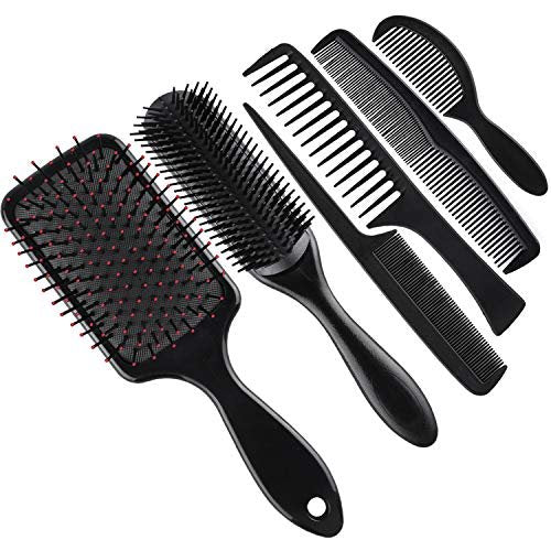 SIQUK 6-Piece Hair Brush Comb Set: Paddle Brush, Detangle Brush & Black Combs for Men & Women – Ideal for Wet, Dry, Curly & Straight Hair Avelisse