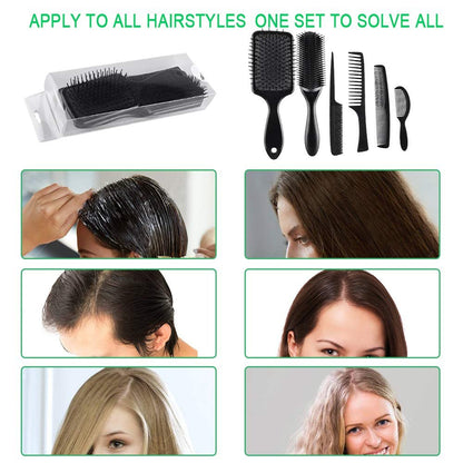 SIQUK 6-Piece Hair Brush Comb Set: Paddle Brush, Detangle Brush & Black Combs for Men & Women – Ideal for Wet, Dry, Curly & Straight Hair Avelisse