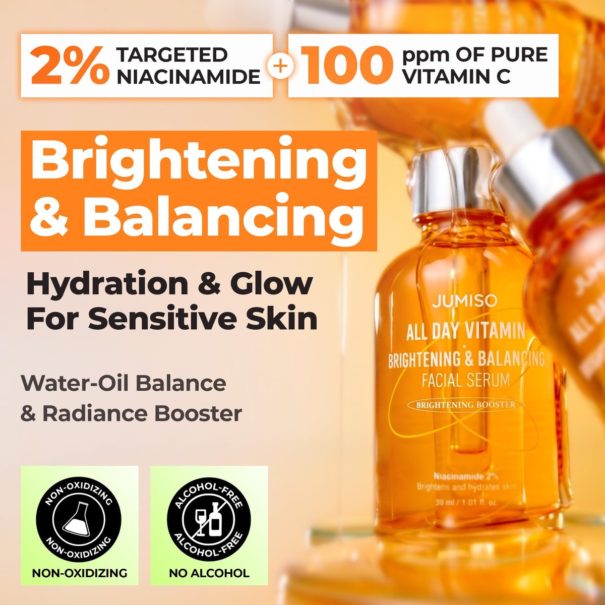 JUMISO All Day Vitamin Serum - Brightening & Balancing Facial Serum with Vitamin C, A, B, D, E, Niacinamide, and Vitamin Tree Extract 86.14% - Vegan Korean Skincare (1.01 fl oz) Avelisse