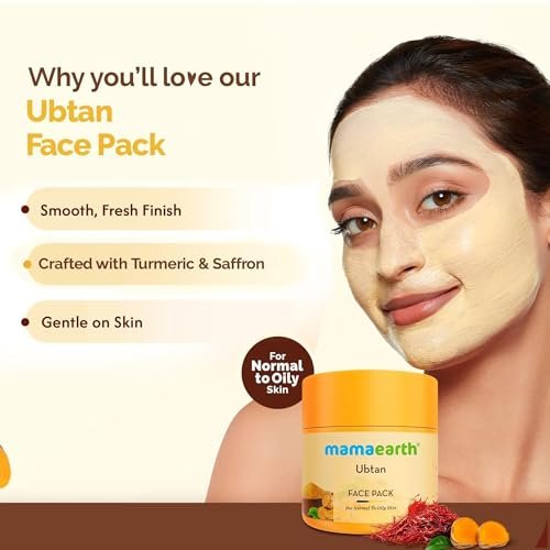 MAMAEARTH Ubtan Face Pack with Turmeric & Saffron - Restores Natural Glow, 3.5 oz (100g) Avelisse